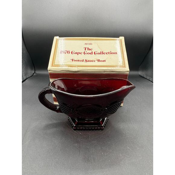Vint Avon 1876 Cape Cod Collection Ruby Red Footed Sauce/Gravy Bowl - Picture 2 of 8